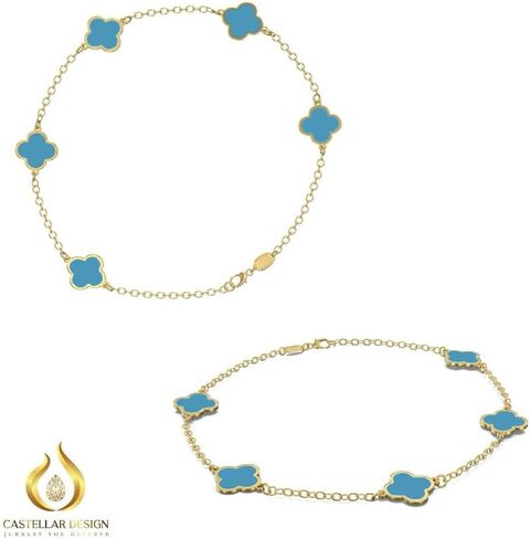 14K Gold Clover سوار محظوظ للنساء Van Cleef & Arpels أساور بيضاء أساور لطيفة مجوهرات هدايا عصرية للنساء الأم لؤلؤة ، 7 بوصات سحر إيطالي وسلسلة ذهبية صلبة 100 ٪ ، حزمة قد تختلف in Saudi Arabia