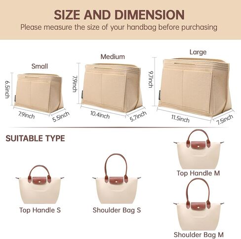OPPOSHE Purse Organizer Insert for Longchamp Le Pliage, Premium Felt Long Champ Bag Handbag Women, Tote Organizer Insert with 9 Compartments (Large, Beige) in Kuwait
