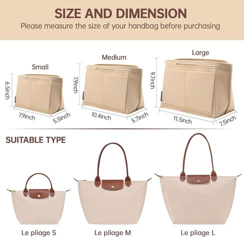 OPPOSHE Purse Organizer Insert for Longchamp Le Pliage, Premium Felt Long Champ Bag Handbag Women, Tote Organizer Insert with 9 Compartments (Large, Beige) in Kuwait