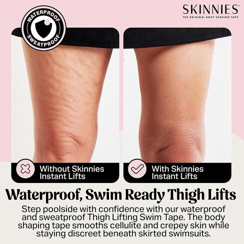 Skinnies Instant Swimmers Thigh Lift Tape - Patented & Made in USA - Waterproof, Clear Adhesive Strips Instantly Lift Loose Skin and Smooth Cellulite - Wear Discretely Under Skirted Swimsuit - 5 Pairs in Saudi Arabia