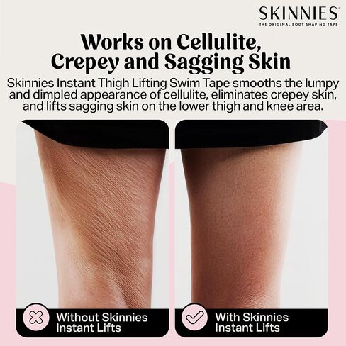Skinnies Instant Swimmers Thigh Lift Tape - Patented & Made in USA - Waterproof, Clear Adhesive Strips Instantly Lift Loose Skin and Smooth Cellulite - Wear Discretely Under Skirted Swimsuit - 5 Pairs in Saudi Arabia