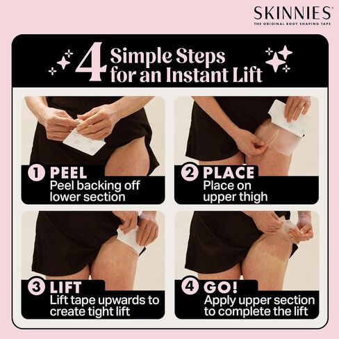 Skinnies Instant Swimmers Thigh Lift Tape - Patented & Made in USA - Waterproof, Clear Adhesive Strips Instantly Lift Loose Skin and Smooth Cellulite - Wear Discretely Under Skirted Swimsuit - 5 Pairs in Saudi Arabia