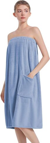 Towel Wrap For Women After Shower，Plush Bath Robe Female，Sauna Spa Wrap Around Towels With Pockets in Kuwait