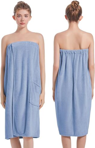 Towel Wrap For Women After Shower，Plush Bath Robe Female，Sauna Spa Wrap Around Towels With Pockets in Kuwait