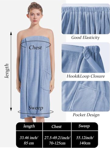 Towel Wrap For Women After Shower，Plush Bath Robe Female，Sauna Spa Wrap Around Towels With Pockets in Kuwait
