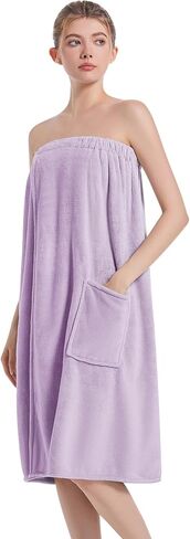 Towel Wrap For Women After Shower，Plush Bath Robe Female，Sauna Spa Wrap Around Towels With Pockets in Kuwait