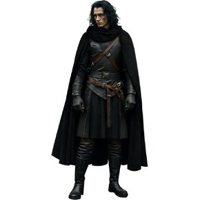 L'VOW Medieval Black Cloak with Hood Renaissance Hooded Cape for Halloween Assassin Creed Ninjia Cosplay