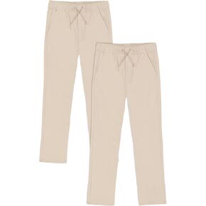 Boys' School Uniform Pull on Stretch Twill Pants, Drawstring Waist, Multipack