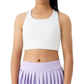 Girls Tank Tops Double Lined Crop Sleeveless Crew Neck Racerback Dance Athletic Teen Kid Tops