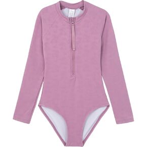 Gottex Kids Textured Long Sleeve Zip Front One Piece Chlorine Fade Resistant and Built-in UPF UV 50+ Protection