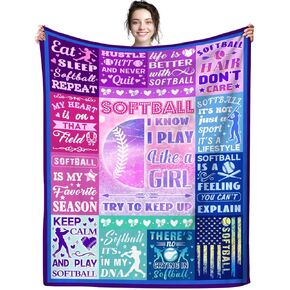 Softball Blanket Merch Soft Ligtweight Cozy Flannel Sport Softballs Throw Blanket Bedding for Softball Lover Girls Boys Kids Women Adults Gifts 50"X40"