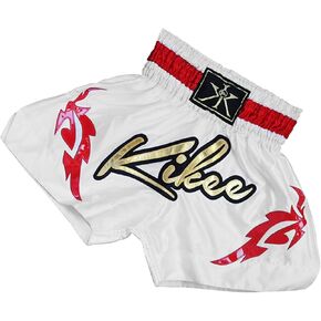 Kikee Muay Thai Shorts للرجال والنساء - جذوع Kickboxing MMA للتدريب والصالة الرياضية والفنون القتالية - 100 ٪ من البوليستر ، وخفيفة الوزن ومقاومة للدموع - غرزة الآلة الأوتوماتيكية - أبيض ، X -Large