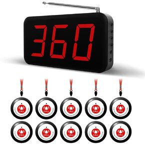 Caregiver Call Button 2000+ Feet,Call Bell with 10 Waterproof Alarm Pagers and 1 Receiver,Nurse Call System for Elderly,Patients,Wireless Calling System for Restaurant|Clinic|Nursing Home