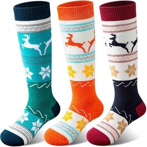 Cimkiz Merino Wool Kids Ski Socks (2 Pairs/3 Pairs) for Boys Girls Thick Warm for Winter Snow Skiing Snowboard Sports (3 Packs (Orange+ Wine Red + Green), M)