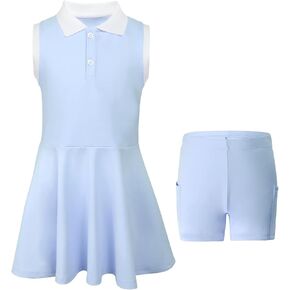 Girls Tennis Dress with Separate Shorts Pockets Sleeveless Golf Athletic Dress Polo Tennis Outfit 5-15 Years
