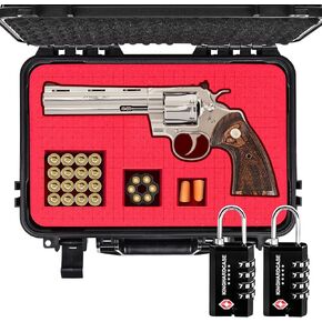 Tactical Hard Pistol Revolver Case - DIY Water & Shock Proof with Foam, TSA Approved - Gun Case for Revolver Case 13.3 * 8.2 * 4.3 inches