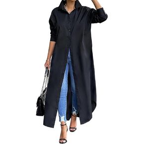 Remxi Shirt Dress for Women Casual Long Sleeve Solid Color Loose Button Down Maxi Dresses