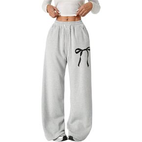 Verdusa Girl's Bowknot Baggy Sweatpants Straight Leg Athletic Pants with Pockets in Kuwait