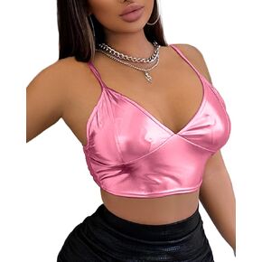 Women's Metallic Crop Top Rave Bra - Shiny Partywear, Sexy Rave Clubwear Sports Bra for Dance Festivals Costumes
