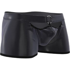 Men's Shiny Leather Boxer, Bulge Pouch, Soft Matte Leather, Comfort Stretch Waistband