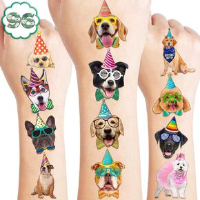 8 Sheets (96PCS) Dog Tattoos Temporary Puppy Themed Birthday Party Supplies Decorations Favors Stickers For Kids Girls Boys Gifts Classroom School Prizes Rewards