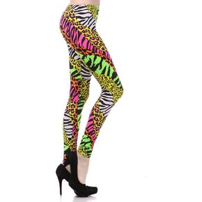 Multi Color Animal Print Bright Leggings 1980s Pants Zebra Cheetah Costume