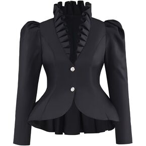 Women's Steampunk Blazer Long Sleeves Peplum Coat Edwardian Vintage Blazer Jacket Victorian Top