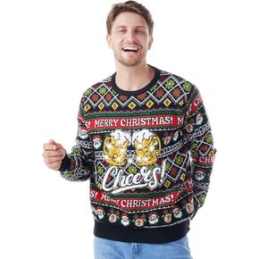 Giggling Getup Light Up Ugly Christmas Sweaters for Men, Funny Christmas Ugly Sweater with LED Lights, Christmas Vacation Sweater Black and Yellow