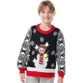 JOYIN Christmas Ugly Sweater for Kids with Light Bulb, Light Up Christmas Sweater for Christmas Party, Black Long Sleeve Xmas Pullover