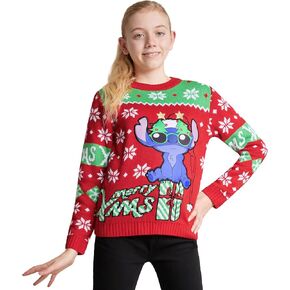 Disney Stitch Girls Knitted Sweater, Cozy and Fun Xmas Sweater - Gifts for Girls
