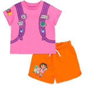 Nickelodeon Dora Girls Cosplay T-Shirt & French Terry Shorts Outfit Set Toddler to Little Kid Sizes (2T - 7-8)