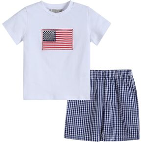 July 4th Red, White and Blue American Flag Shirt and Shorts 2pc. Set