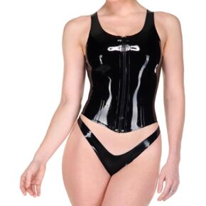 Women's Latex Camisole with Front Zipper,Shaping Casual Latex Tank Tops,for Novelty Latex Club Wear