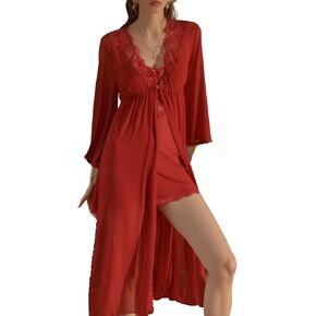 Women's Mesh Lingerie Set Sexy Lace Babydoll Dress V Neck Chemise Spaghetti Strap Nightgown
