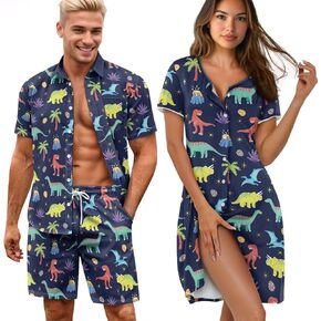 Couples Pajamas Sets Short Sleeve Plus Size Button Down Pj Soft Cute Pajama Set His and Her Matching Pjs