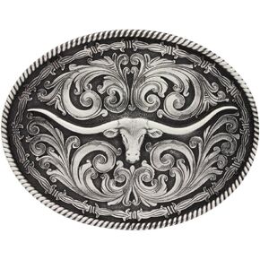 Montana Silversmiths Longhorn Collection Western Attitude Belt Buckle (Rope and Barbed Wire Longhorn)