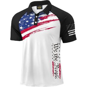 Mainfini Men's American Polo Shirt Distressed Independence Day Golf Shirts 4th of July 1776 Merica Stripes Stars Wicking Polo XL
