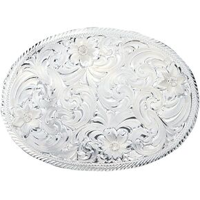 Montana Silversmiths Engraved Classic Western Belt Buckle (Oval Silver Engraved)