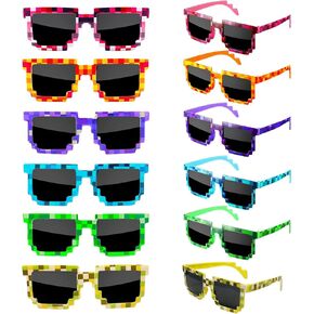 12 Pack Pixel Sunglasses Assorted Colors Pixelated Mosaic Gamer Thuglife Glasses for Photo Props Party Favors