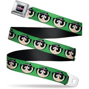 Warner Bros. Animation Belt, Seatbelt Buckle Belt, The Powerpuff Girls Buttercup Face Close Up Green, Adjustable
