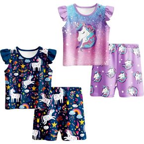 LQSZ Girls Pajamas مجموعة الأطفال 4 قطعة الصيف رفرفة نوم ملابس صغيرة