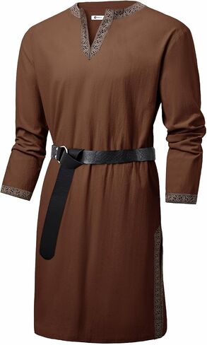 Runcati Mens Medieval Pirate Shirt Renaissance Viking Knight Warrior Tunic Tops Long Sleeve LARP Halloween Costume in Saudi Arabia