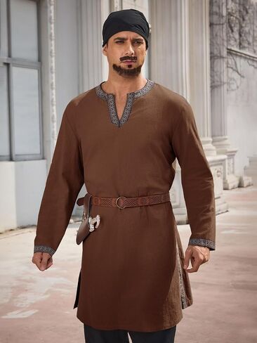 Runcati Mens Medieval Pirate Shirt Renaissance Viking Knight Warrior Tunic Tops Long Sleeve LARP Halloween Costume in Saudi Arabia