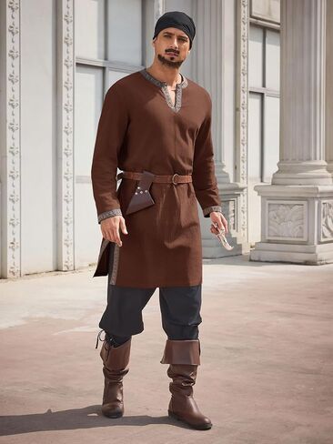 Runcati Mens Medieval Pirate Shirt Renaissance Viking Knight Warrior Tunic Tops Long Sleeve LARP Halloween Costume in Saudi Arabia