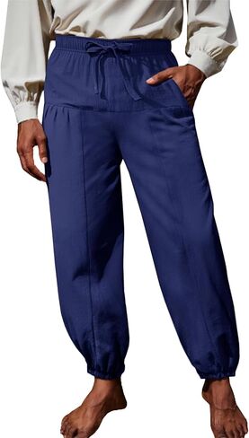 Runcati Mens Medieval Pirate Cotton Pants Renaissance Viking Costume Trousers Halloween Baggy Tapered Harem Pants in Saudi Arabia