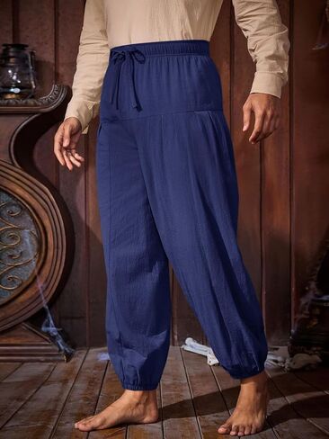Runcati Mens Medieval Pirate Cotton Pants Renaissance Viking Costume Trousers Halloween Baggy Tapered Harem Pants in Saudi Arabia