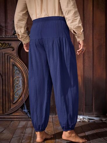 Runcati Mens Medieval Pirate Cotton Pants Renaissance Viking Costume Trousers Halloween Baggy Tapered Harem Pants in Saudi Arabia
