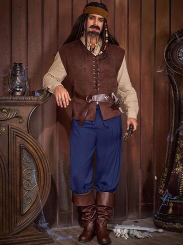 Runcati Mens Medieval Pirate Cotton Pants Renaissance Viking Costume Trousers Halloween Baggy Tapered Harem Pants in Saudi Arabia