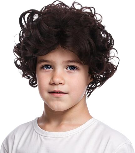 الأولاد البني البني الداكن الأطفال بني أشعث شعر مستعار قصير مجعد مموج للطفل للأطفال اليومية الهالوين in Kuwait