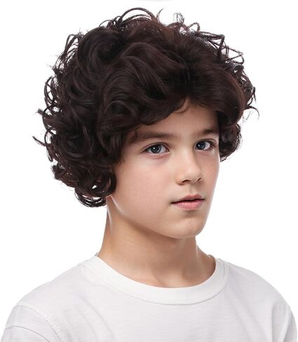 الأولاد البني البني الداكن الأطفال بني أشعث شعر مستعار قصير مجعد مموج للطفل للأطفال اليومية الهالوين in Kuwait